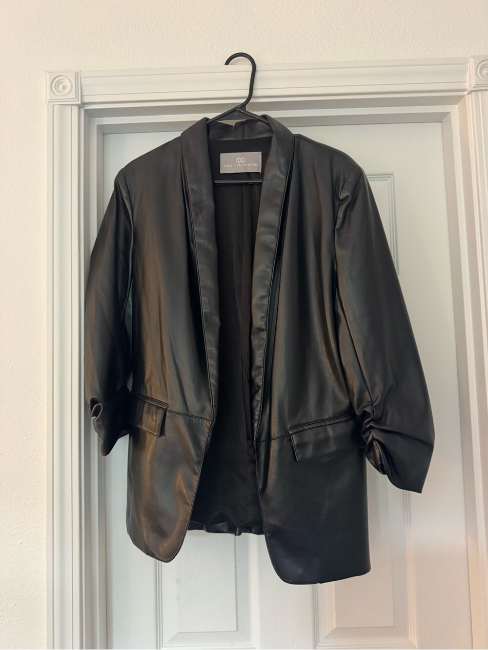 Faux Leather Black Blazer Jacket